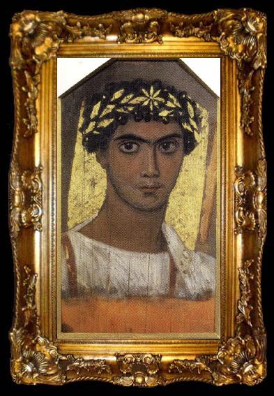 framed  unknow artist Funerary Portrait a Young Man in a Gold Wreath, ta009-2